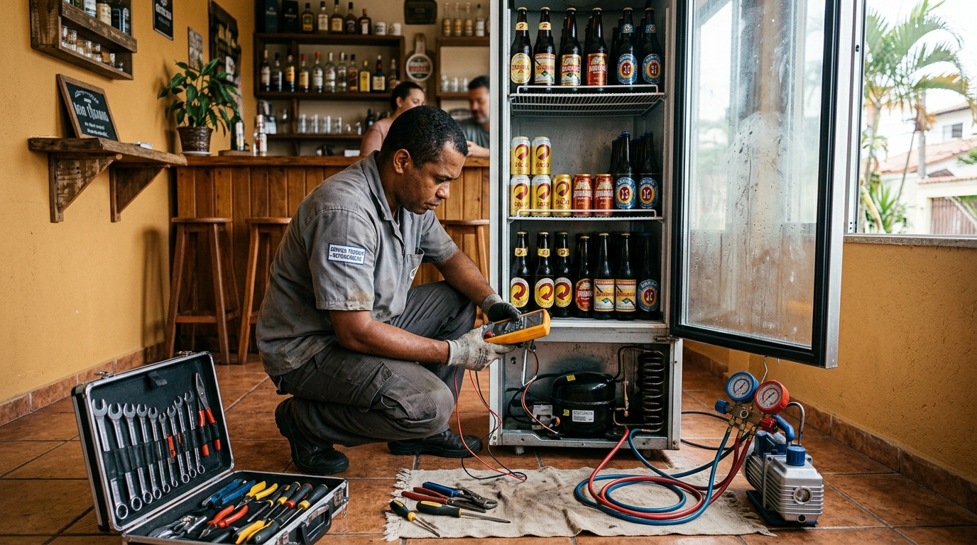 Substituição de termostato de cervejeira em serviço técnico em Recife‑PE