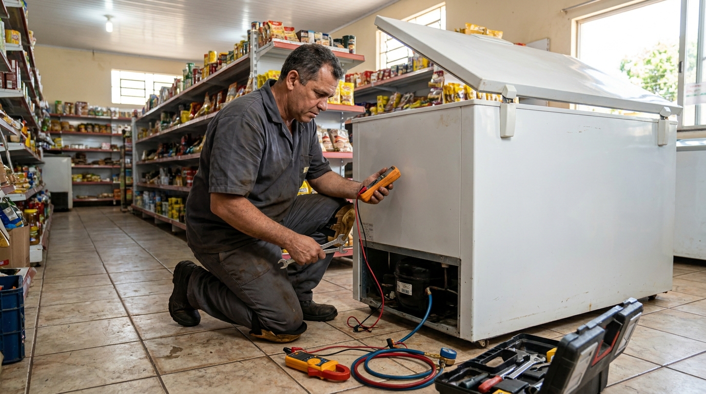 Substituição de termostato de freezer em visita técnica em Recife‑PE